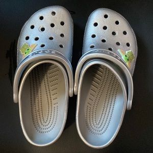 Silver Baby Yoda Crocs
